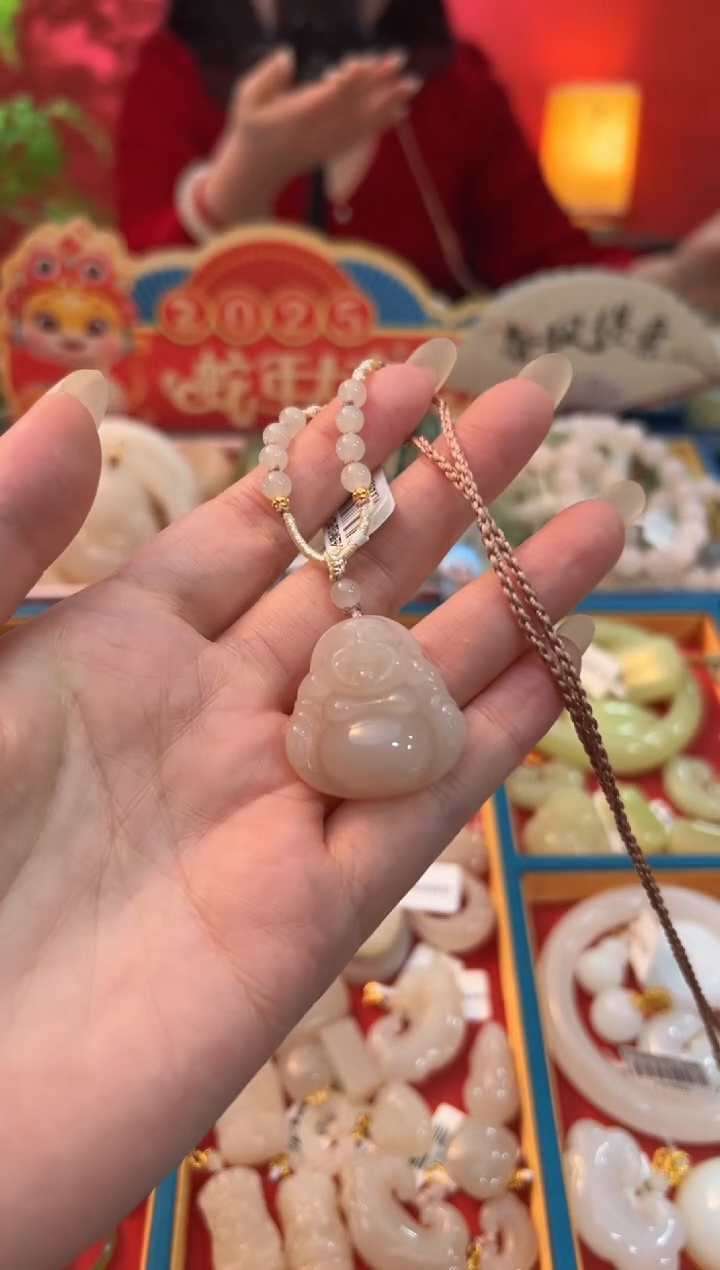 【闪购商品】和田玉吊坠未镶嵌藕粉佛公30mm