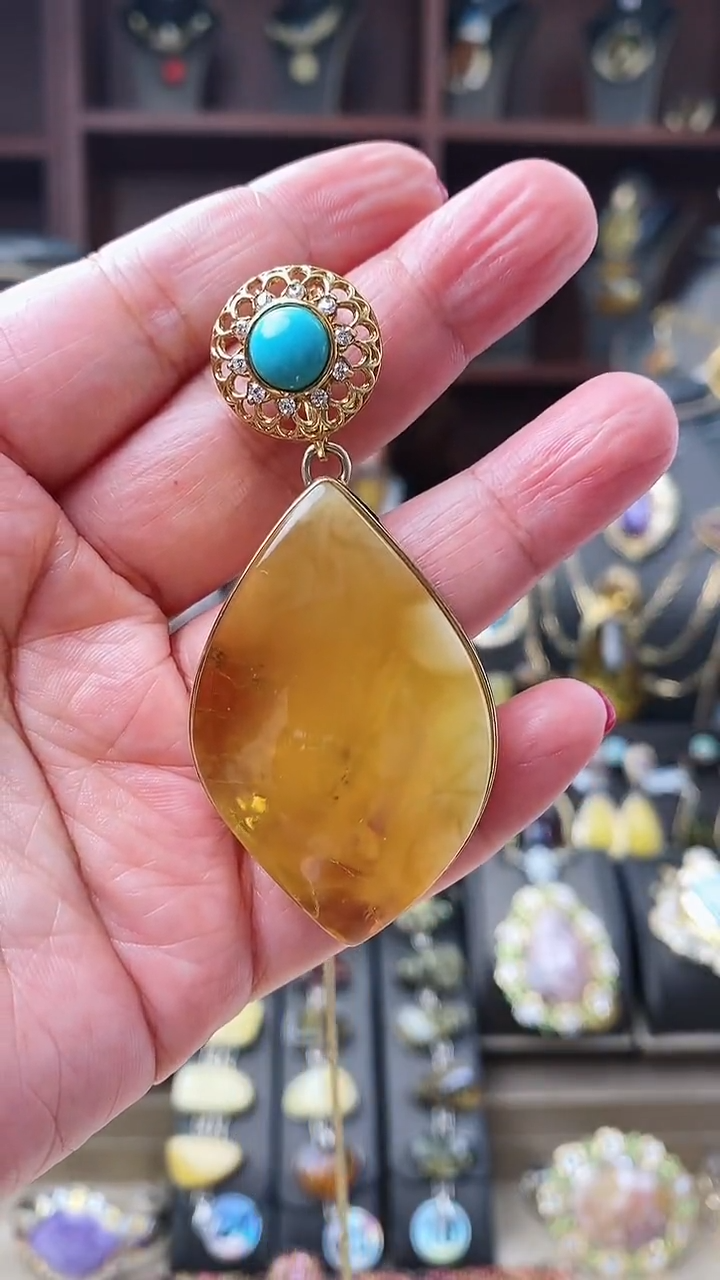 【闪购商品】琥珀颈饰银S925镶嵌吊坠