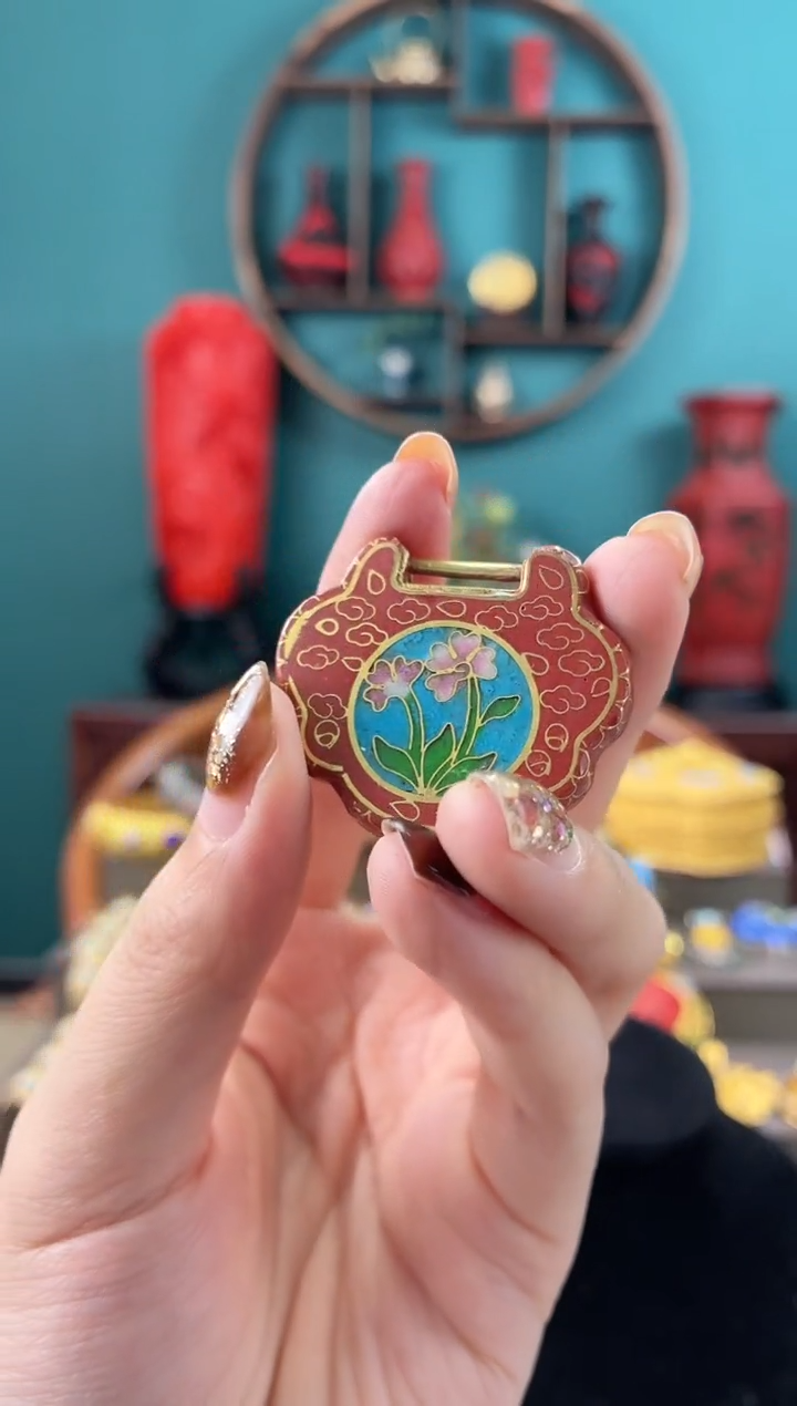 非遗手工景泰蓝吊坠红色