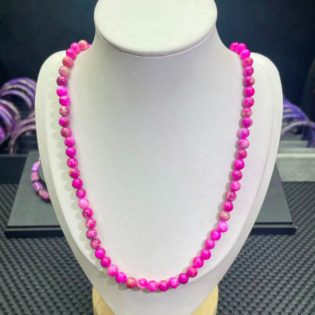 G83冰桃红6m圆珠项链