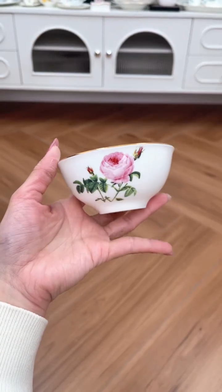 【闪购商品】碗玫瑰高骨骨瓷小碗