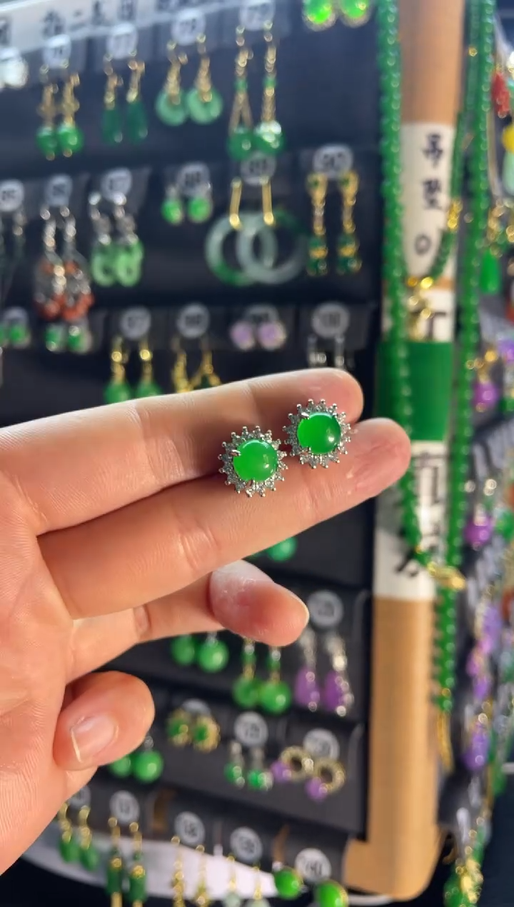 【闪购商品】翡翠耳饰银S925镶嵌看