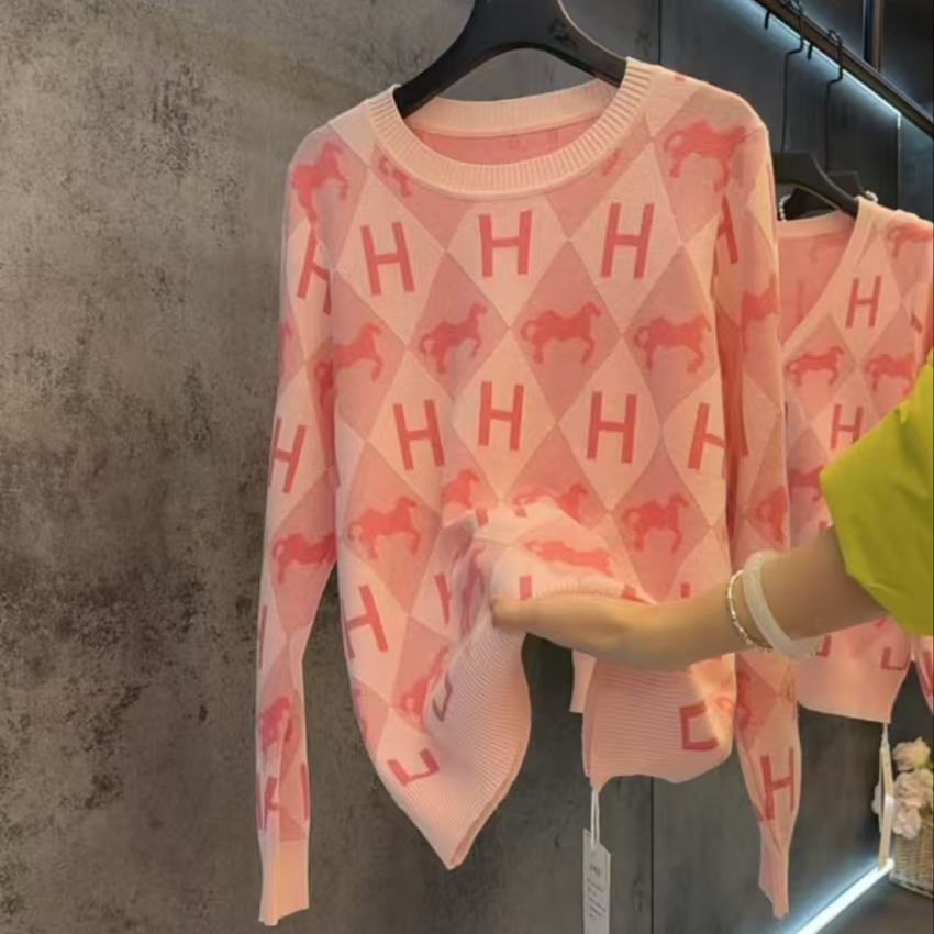 【定制大码女装80-200斤】提花气质撞色字母显瘦百羊毛上衣款2090