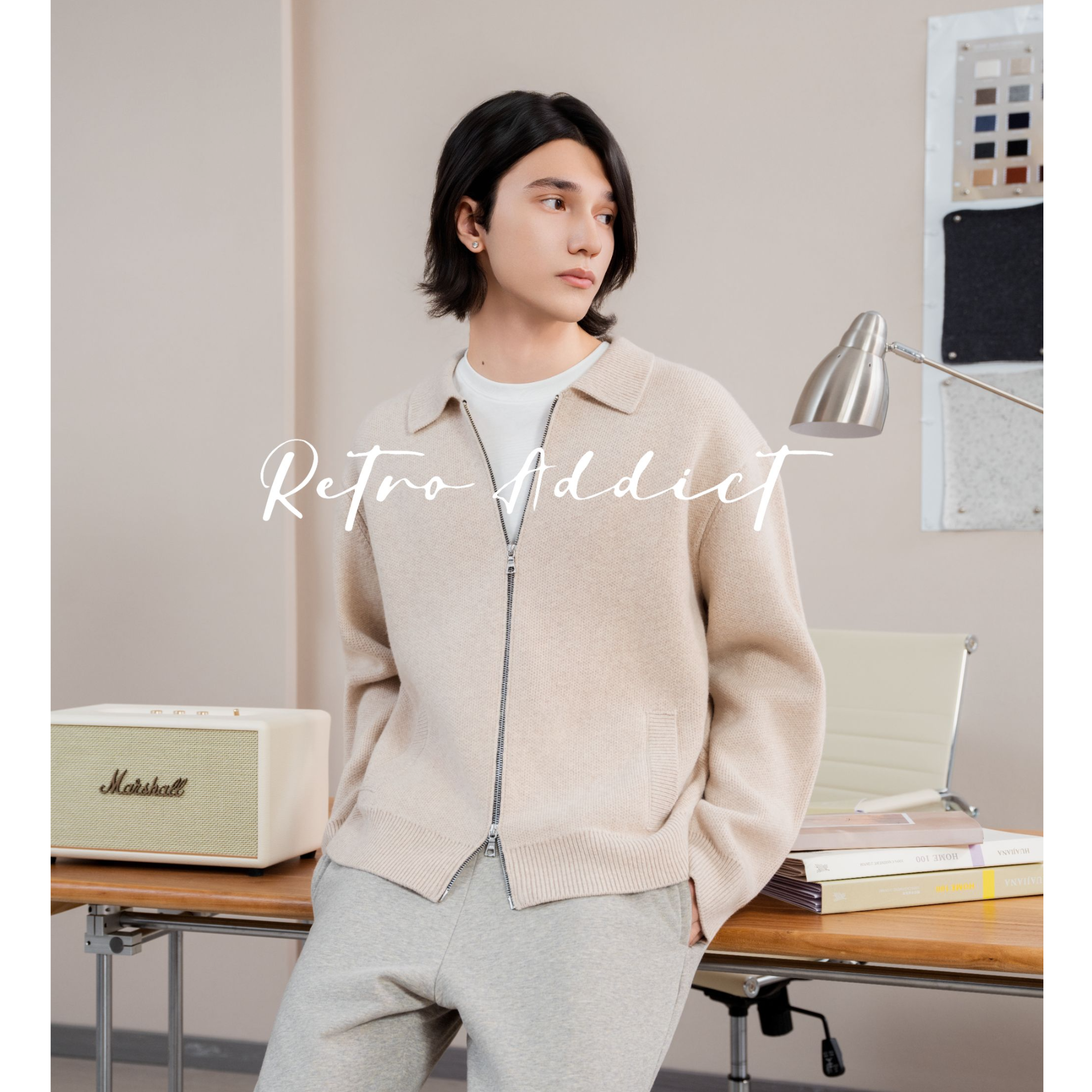 RETRO ADDICT MIU系100%澳洲超细美丽诺羊毛厚款拉链翻领毛衣外套