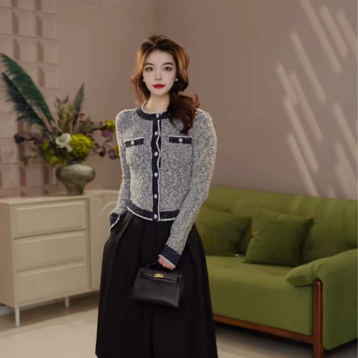 GIRDEAR/哥弟新款百搭针织开衫细闪珠片圈纱高级时尚开衫148068