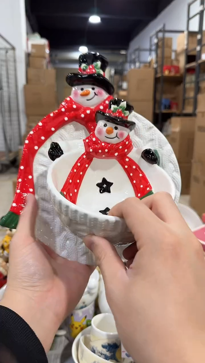 瓷片原盒雪人盘加雪人碗