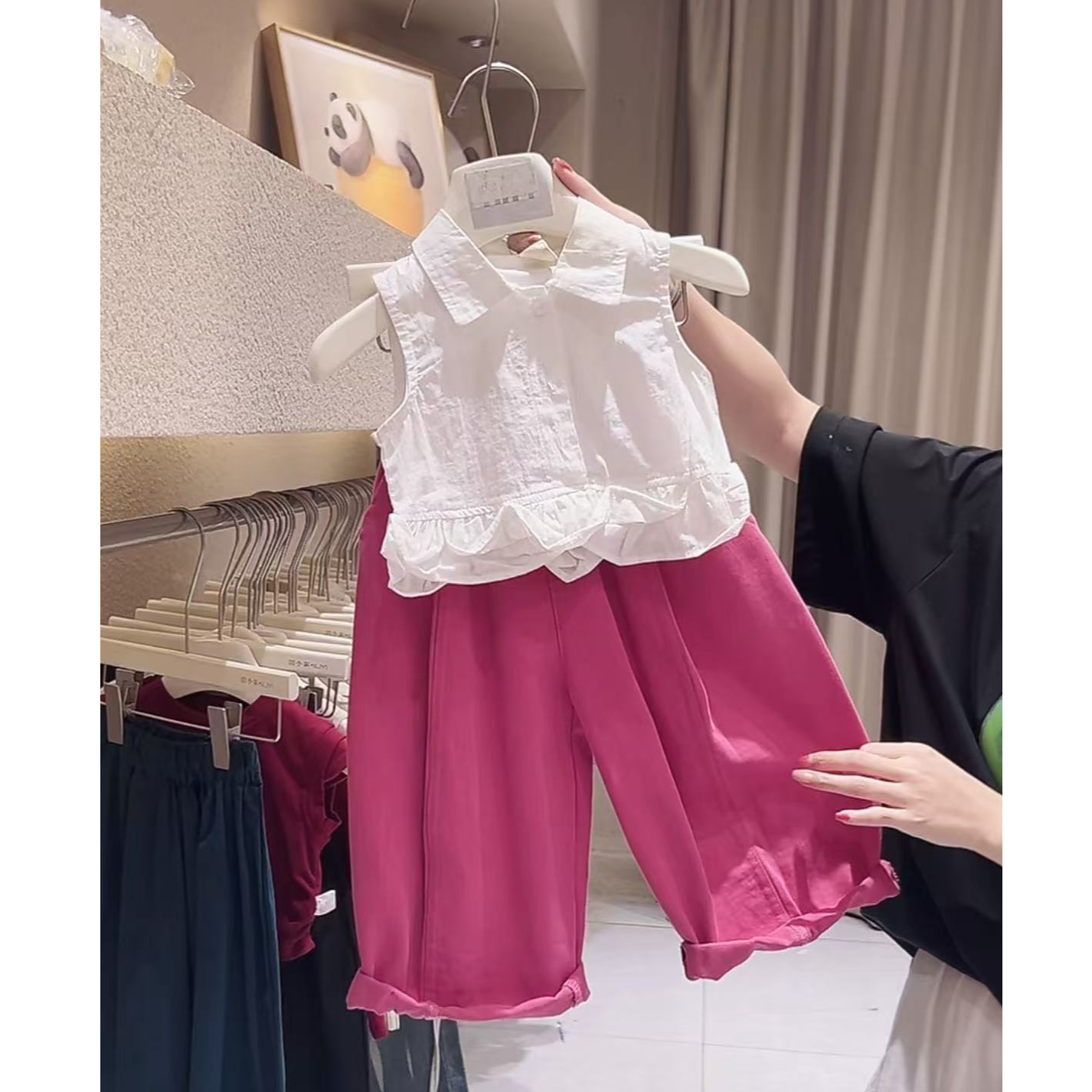 多巴胺 女童套装夏秋季2025新款无袖背心衬衫直筒裤小童韩系套装