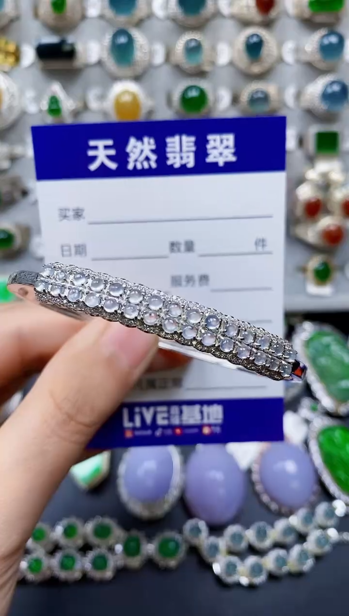 【闪购商品】翡翠银S925镶嵌手镯0343