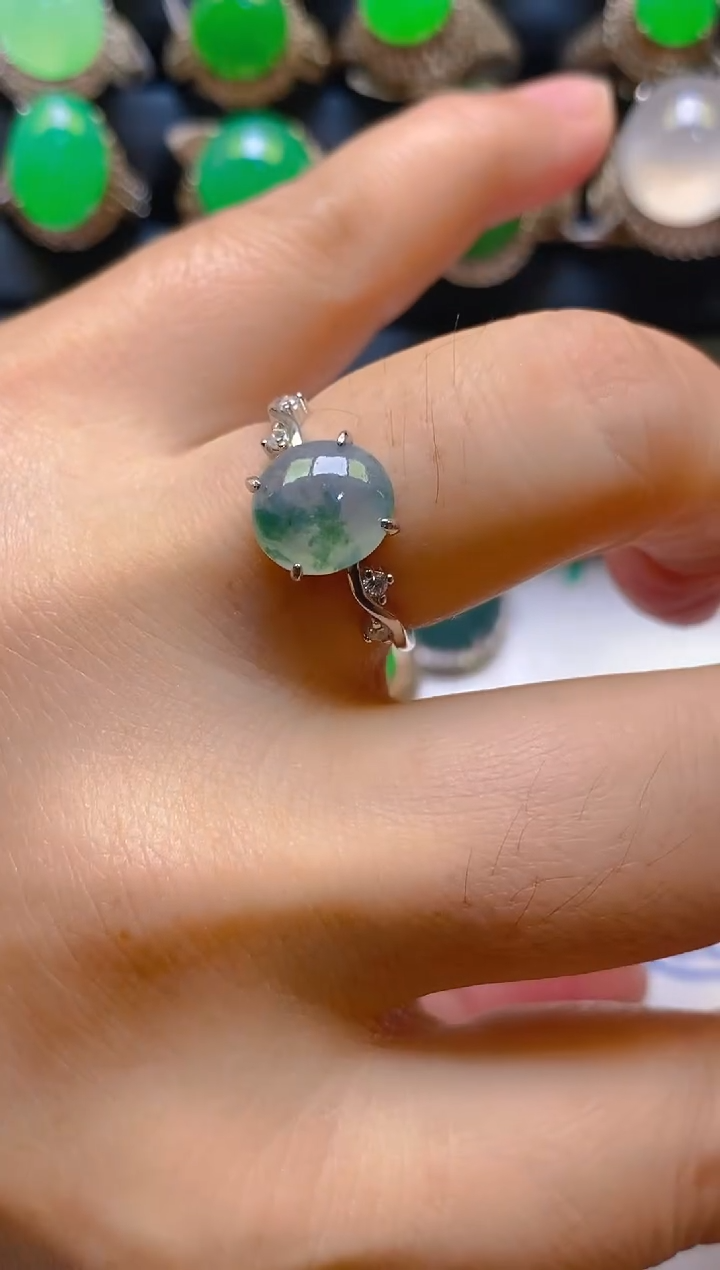 【闪购商品】翡翠耳饰银S925镶嵌天然A货翡翠1