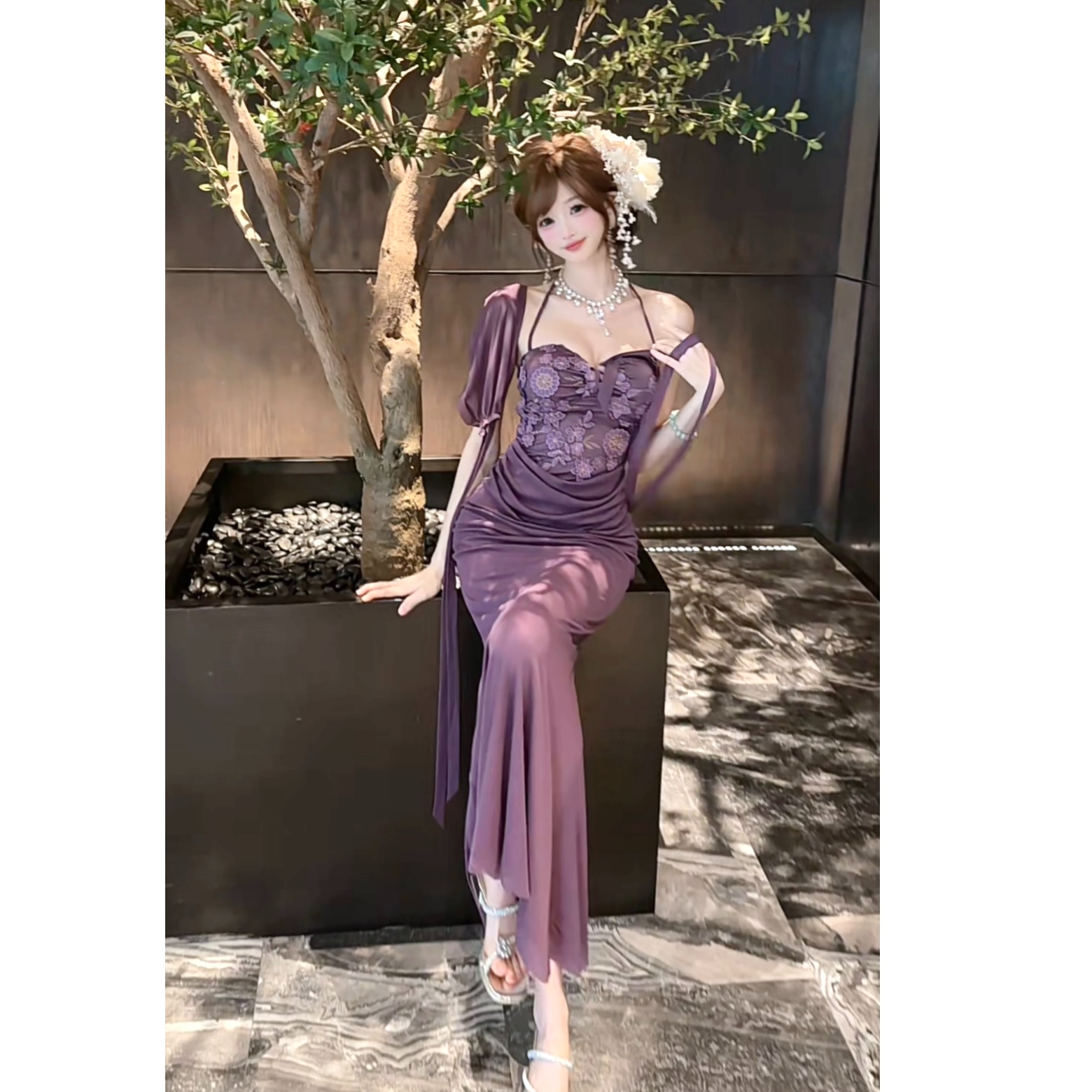 白白【寻觅】法式抹胸连衣裙生日性感包臀鱼尾长裙LBBYN49279