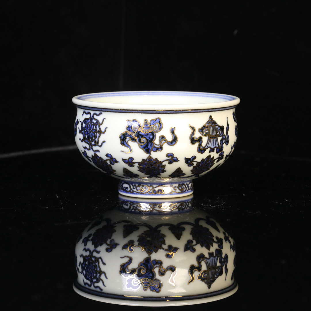  【逸古堂】描金莲托八宝炉式杯 家用瓷器茶周边