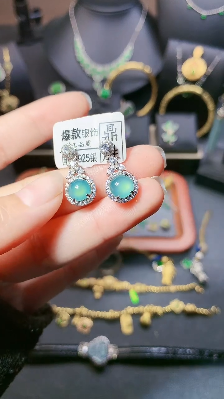 翡翠银S925镶嵌耳饰耳饰