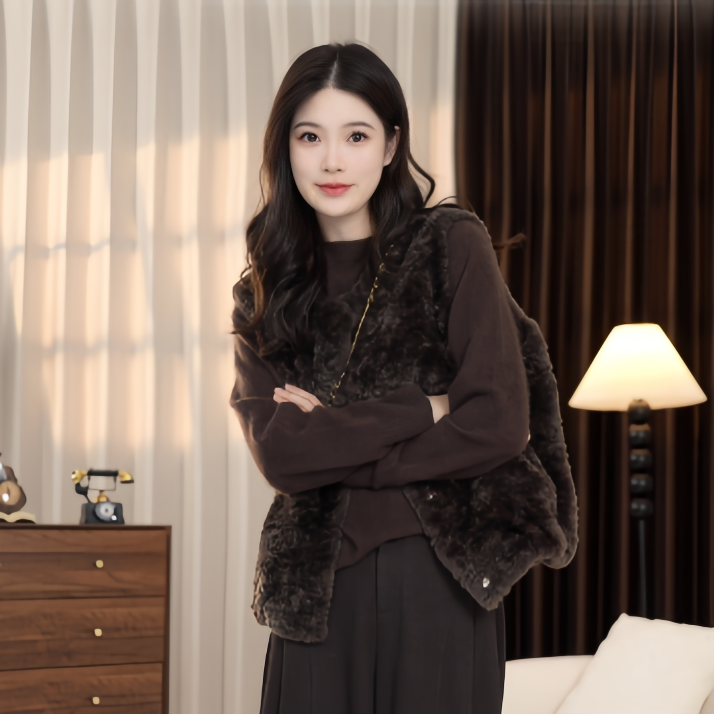 @冬季羊毛保暖气质百搭显瘦纯色时尚宽松短款秋冬毛绒马甲小众