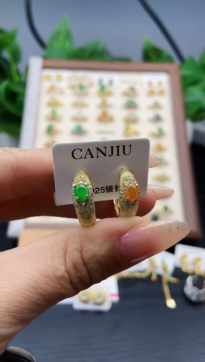 银S925镶嵌翡翠耳饰12