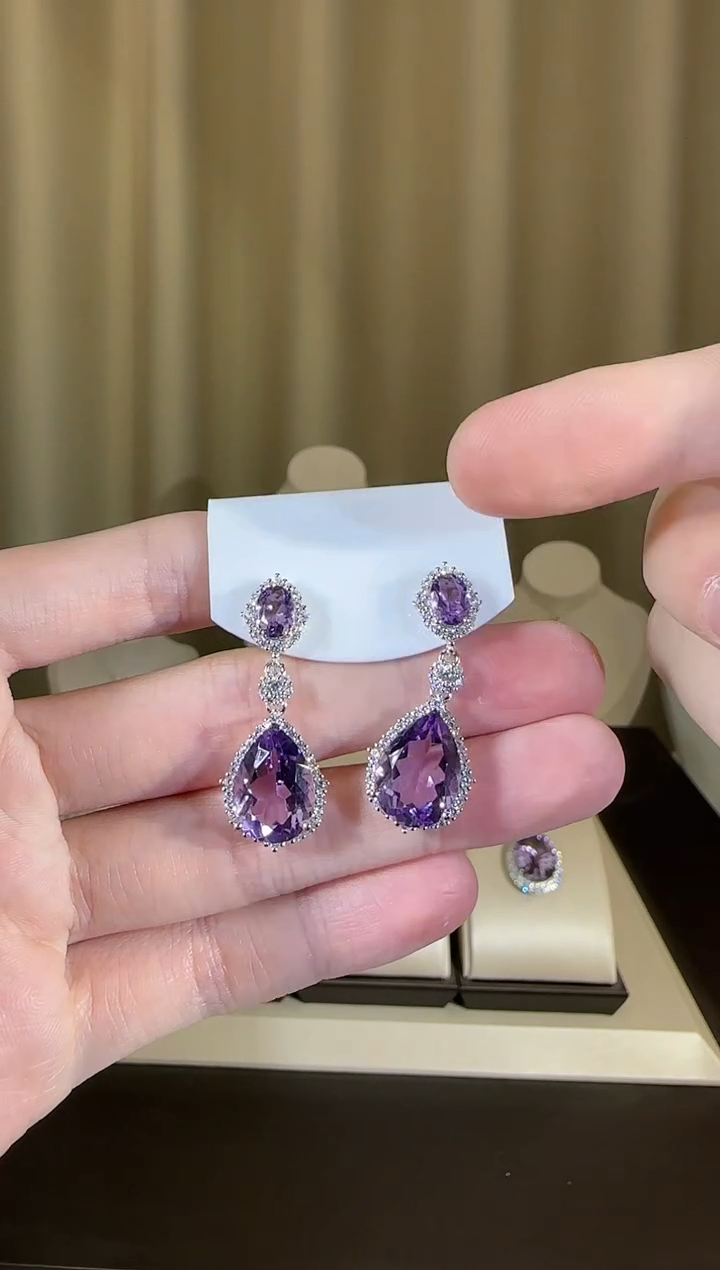 【闪购商品】紫晶耳饰银S925镶嵌10*15mm耳坠