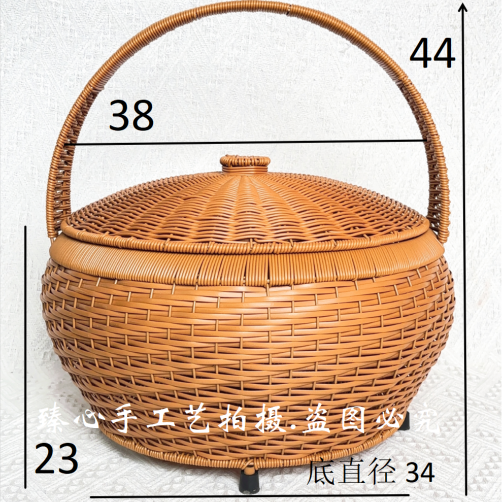TY50扁藤圆口圆底加脚】仿藤家用拜神篮户外简约野餐篮手工编织