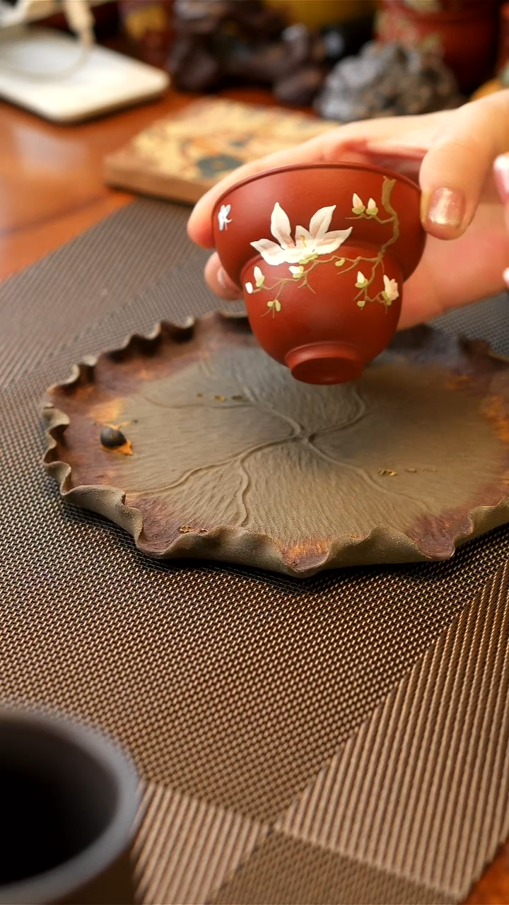 【闪购商品】紫砂茶壶宜兴紫砂红泥玉兰葫芦杯《新》