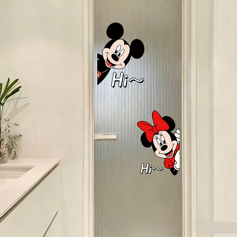 卡通卫生间玻璃门静电贴贴膜厕所门窗装饰画浴室门高级感贴膜