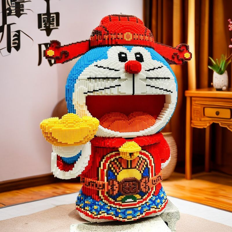 [儿童专享]财神哆啦A梦叮当猫积木拼装益智玩具办公室桌面摆件