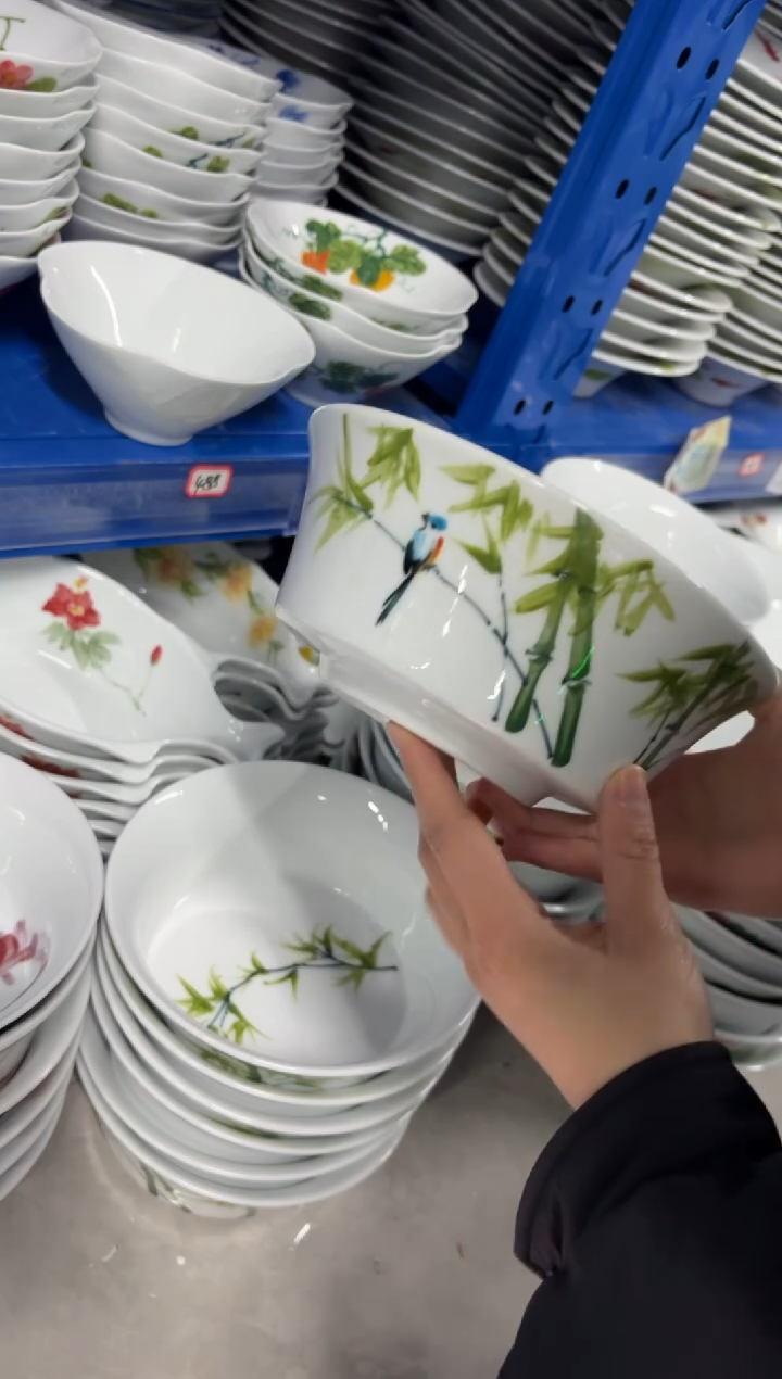 景德镇高温陶瓷食品级手绘釉中彩-马蹄面碗