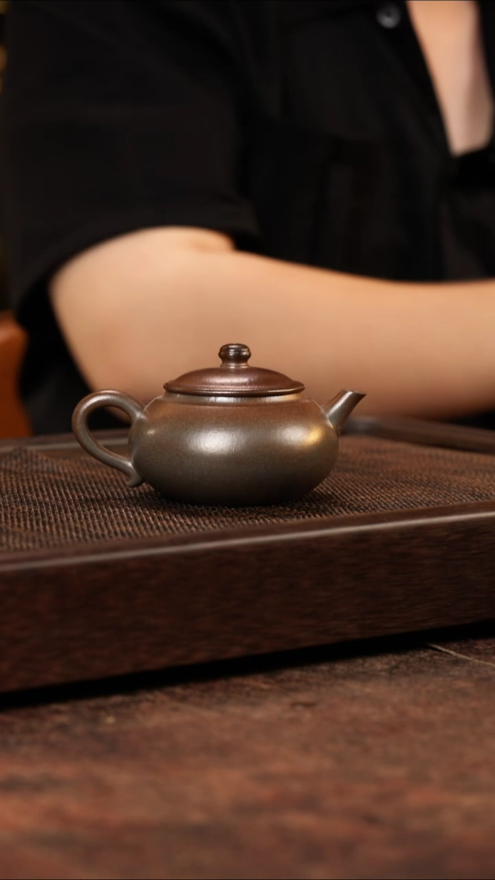 茶壶紫砂柴烧圆实 天青柴烧
