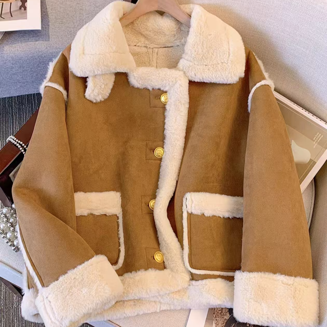 1271-1280 懂姐家2025秋冬宽松女休闲百搭加厚短款牛仔外套短外套