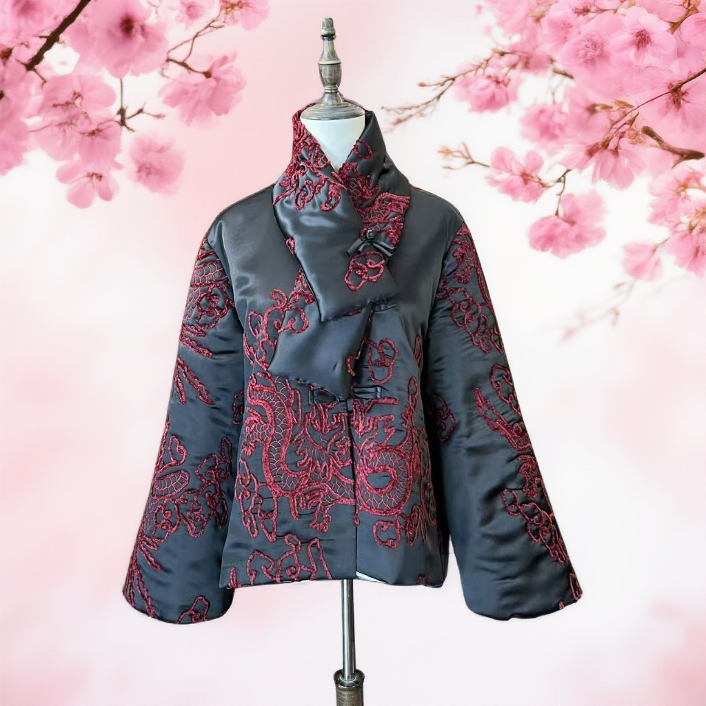 【龙凤呈祥】冬季围脖植绒新中式短棉服XM25213