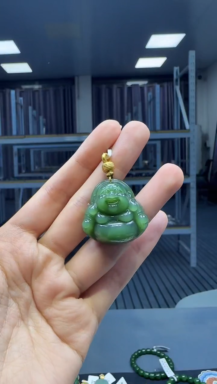 和田玉18K金镶嵌挂件1