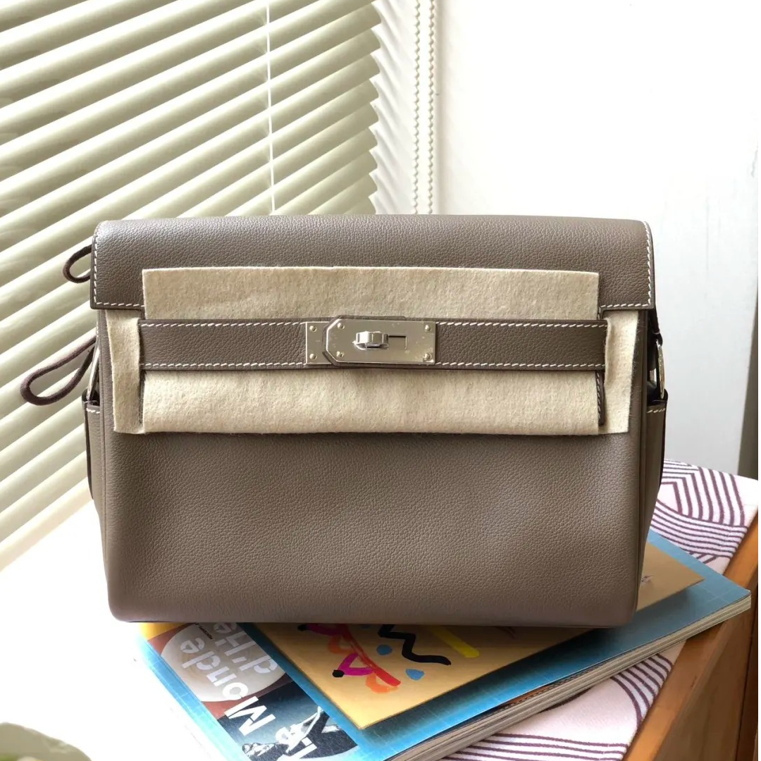 99新 Hermes/爱马仕 小花JerryKelly Messenger 小号大象灰 W刻包