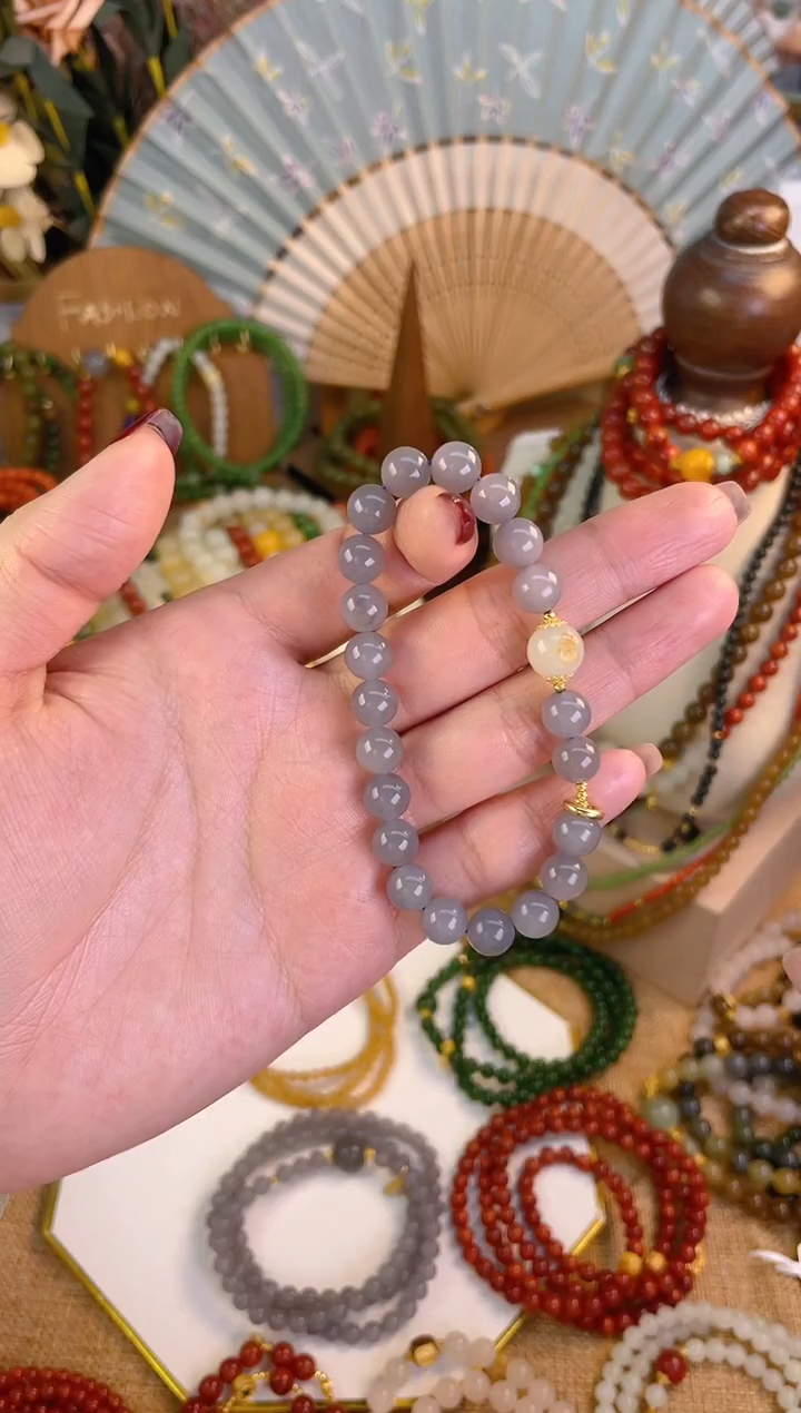 【闪购商品】和田玉手串18K金镶嵌烟紫