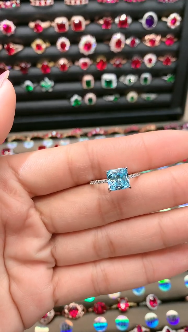 【闪购商品】海蓝宝石戒圈银S925镶嵌8