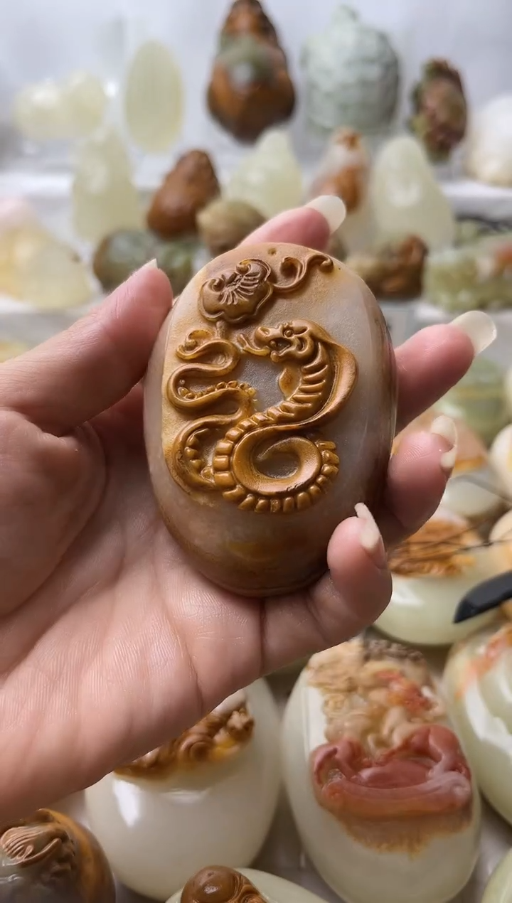 石材方解石手把摆件不退换蛇