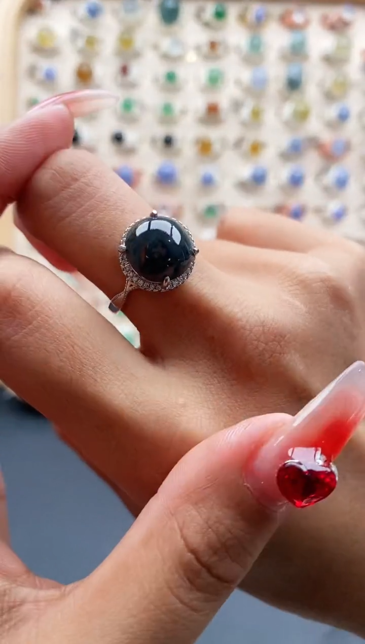 【闪购商品】翡翠戒指银S925镶嵌缅甸天然A货翡翠111 2+8