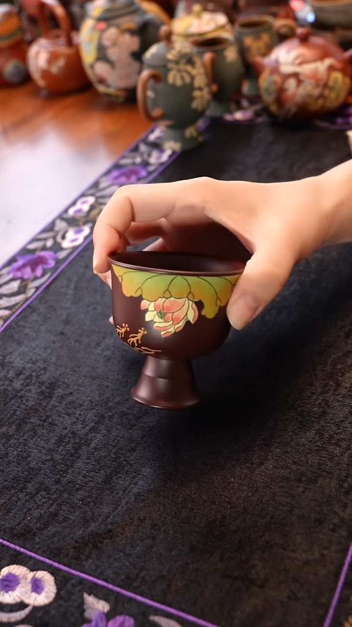 紫泥荷花高足杯宜兴紫砂