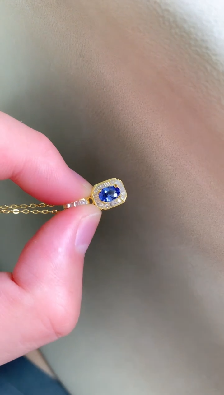 颈饰蓝宝石银S925镶嵌吊坠