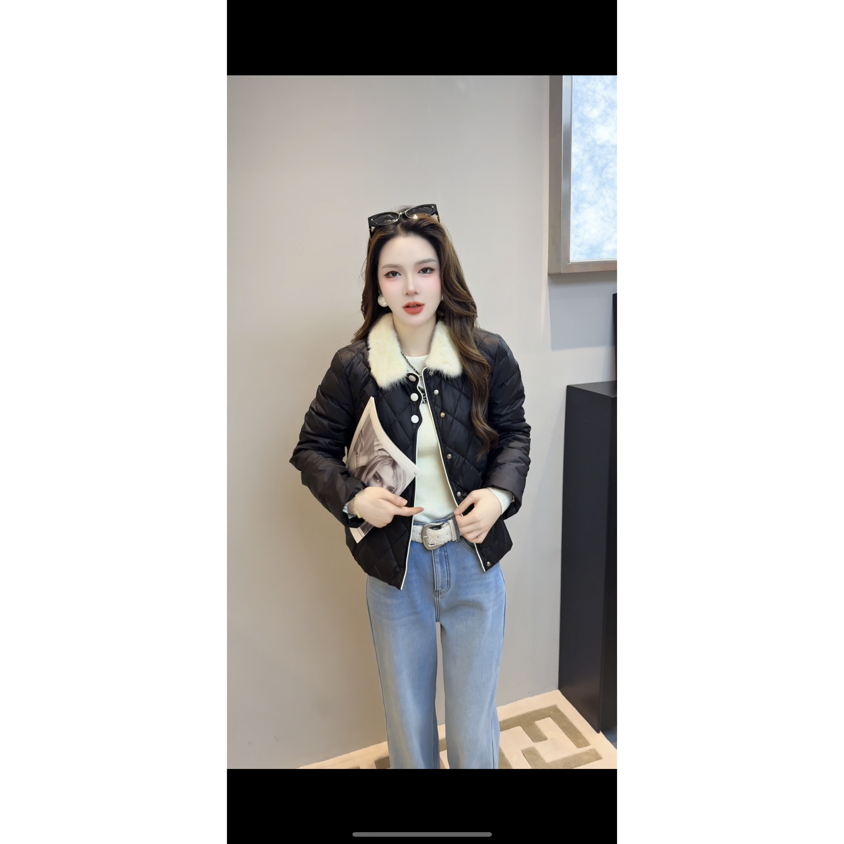 KIKI严选：825-1-零点520家欧洲站南油秋冬毛毛领保暖加厚短外套