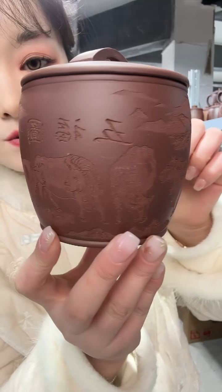 【闪购商品】紫砂盖杯紫砂盖杯汉瓦五牛