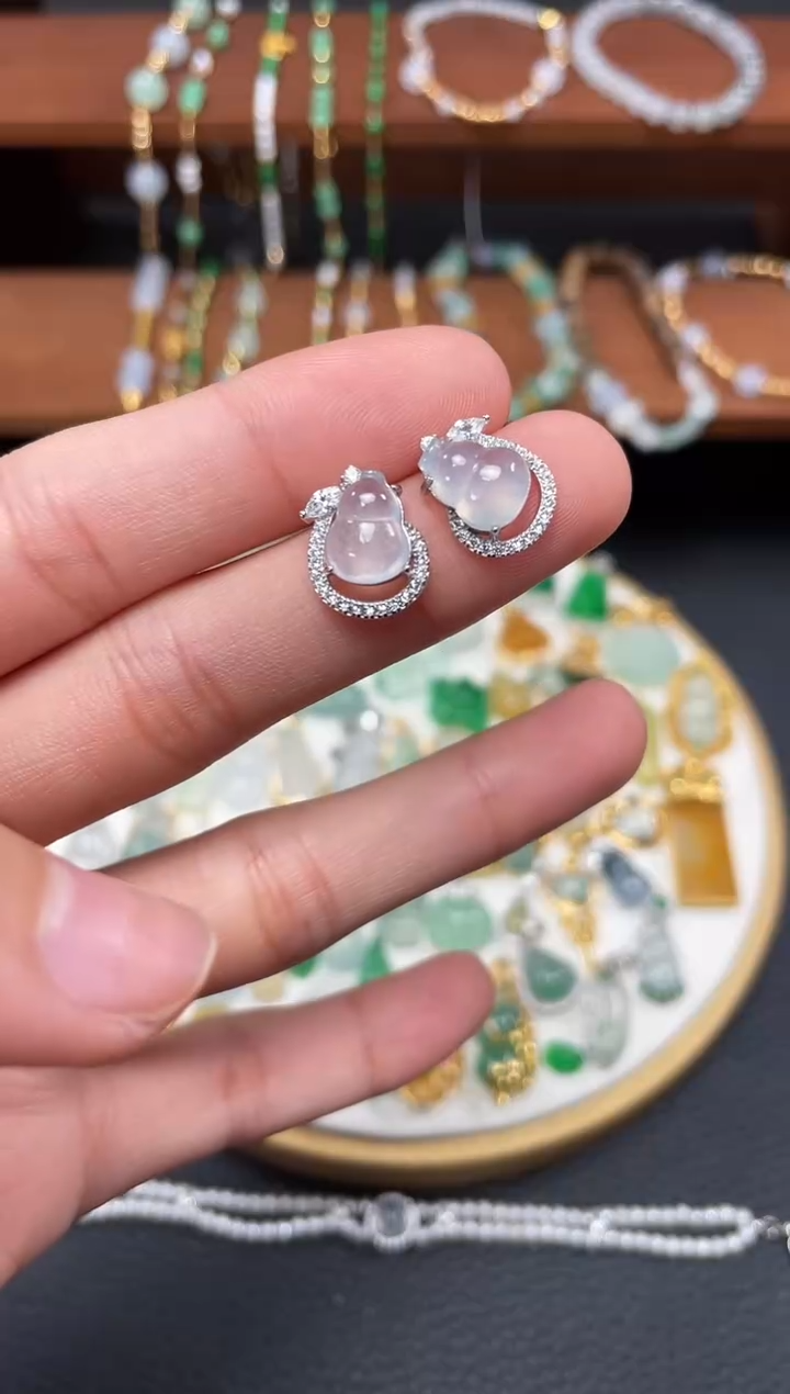 【闪购商品】翡翠耳钉银S925镶嵌2个   JK693