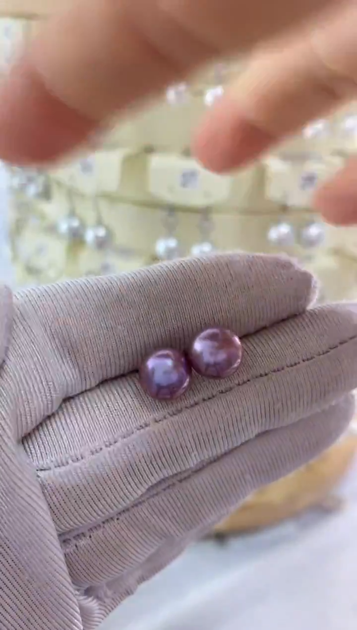 银S925镶嵌耳饰淡水珍珠8-9mm