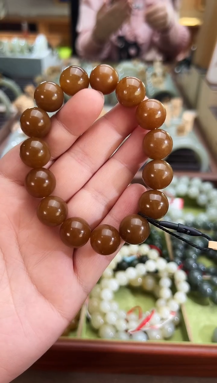未镶嵌手串和田玉且末料金山糖手串卡14