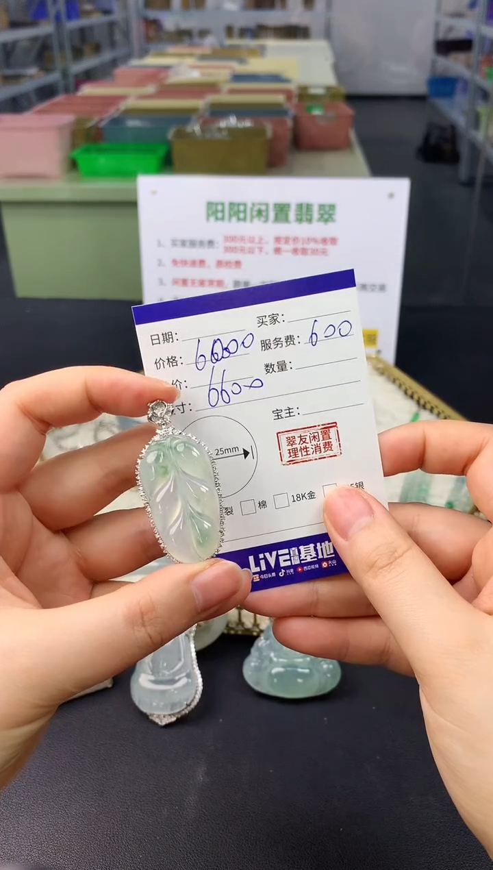 【闪购商品】翡翠颈饰18K金镶嵌翡翠叶子|6000+600不退不换