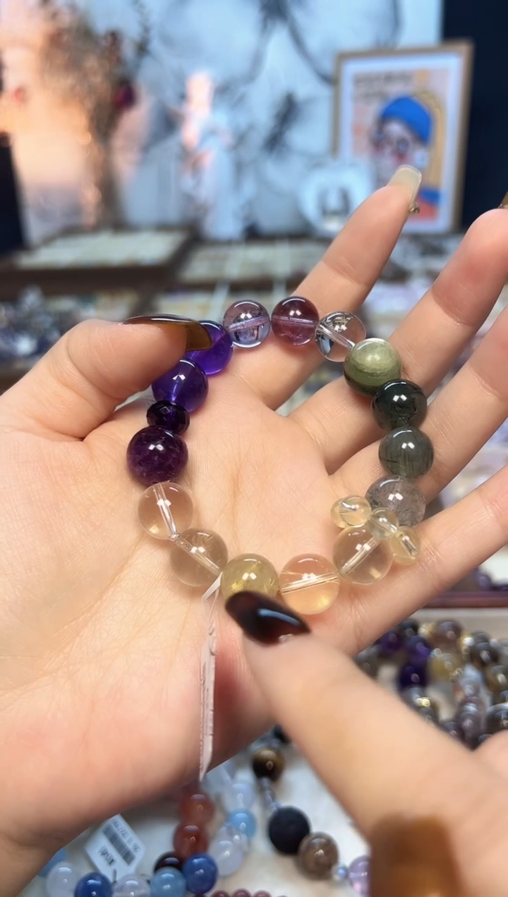 【闪购商品】水晶手链未镶嵌A250 天然乌拉圭+绿发+黄水+跑环