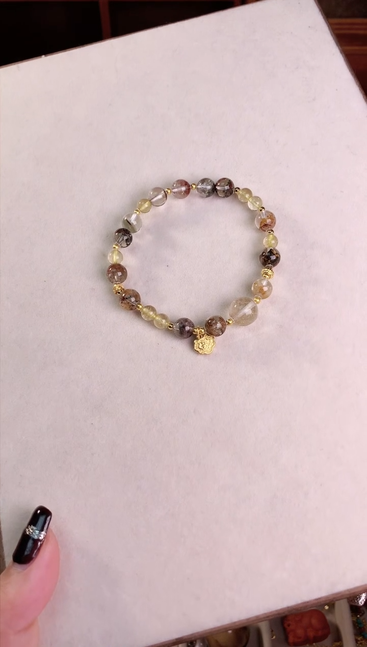 【闪购商品】发晶手串未镶嵌四季幽灵顶珠金发晶单圈