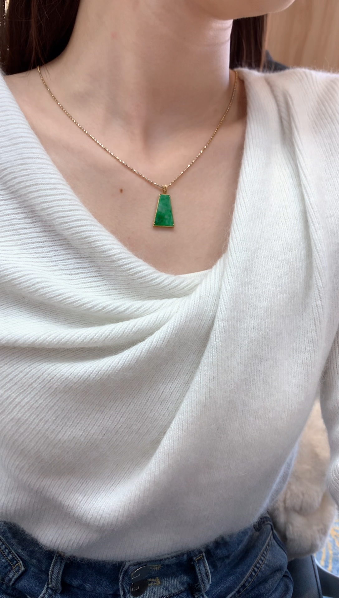 【闪购商品】翡翠吊坠(不含链)18K金镶嵌无事牌