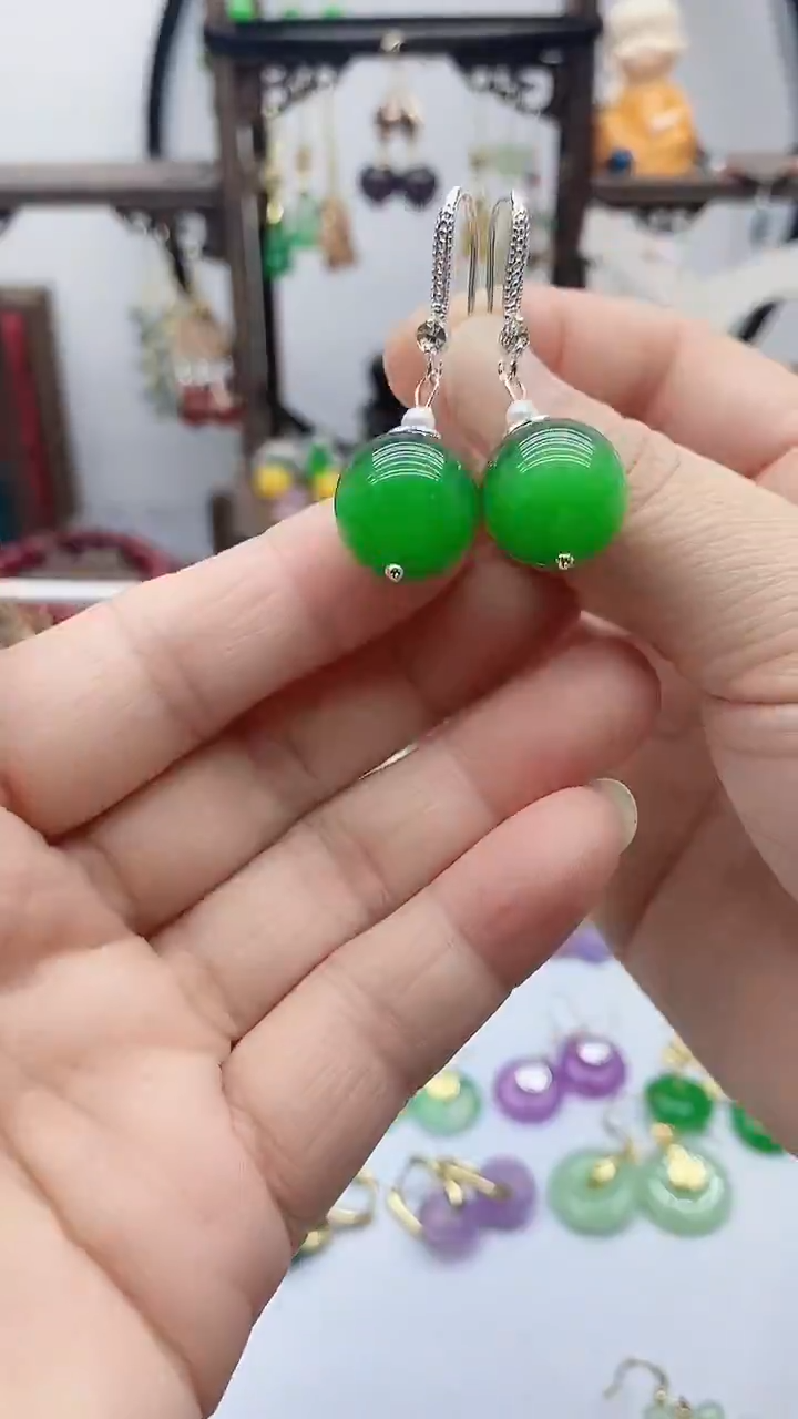 银S925镶嵌变石猫眼耳饰005