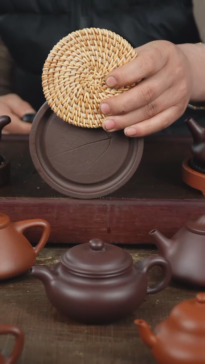 【闪购商品】紫砂茶壶紫泥枫叶壶承加藤垫