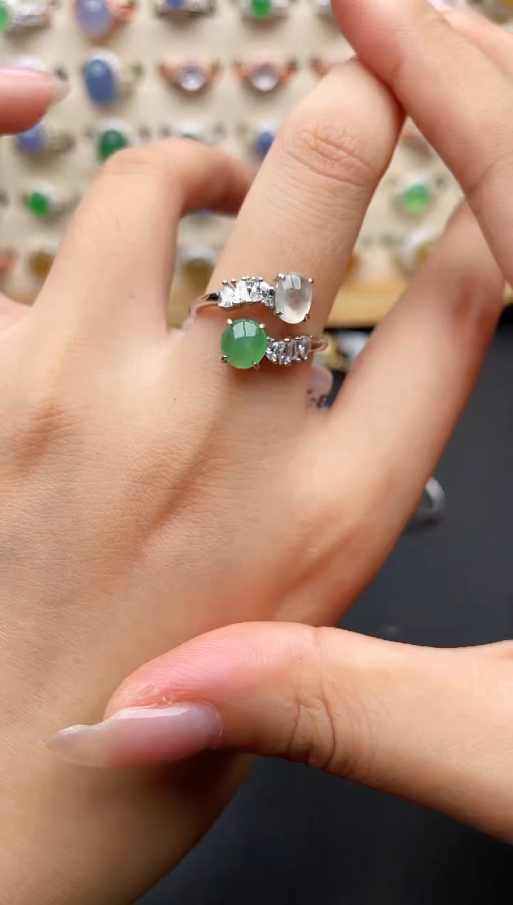 银S925镶嵌戒指翡翠一物一证一礼盒