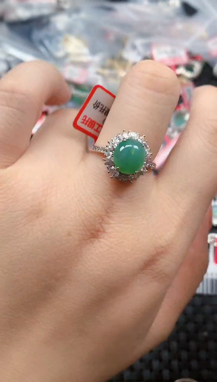 银S925镶嵌戒指翡翠天然A货缅甸翡翠