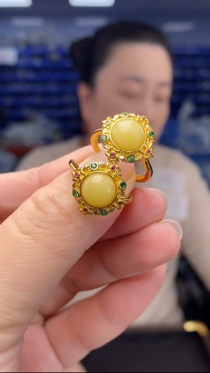 银S925镶嵌琥珀戒指多样性发货发其一