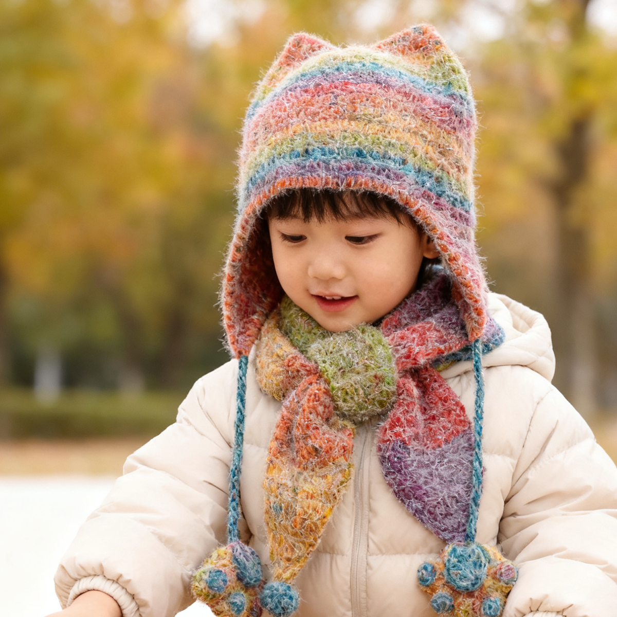 【非成品】雪妃尔魔法球猫耳帽围巾DIY手工钩织材料包送教程